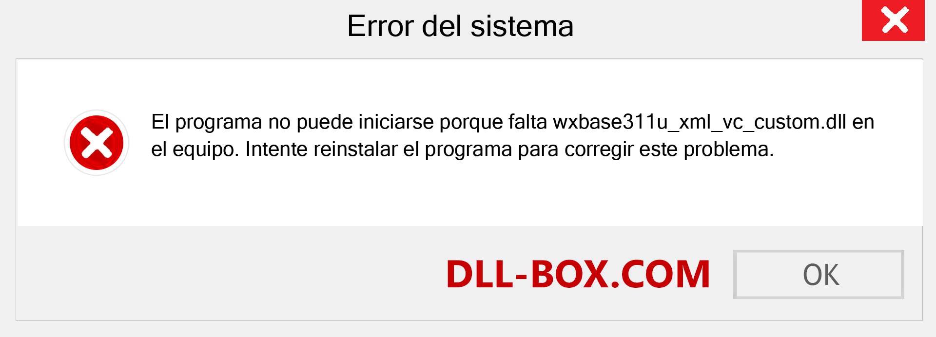 ¿Falta el archivo wxbase311u_xml_vc_custom.dll ?. Descargar para Windows 7, 8, 10 - Corregir wxbase311u_xml_vc_custom dll Missing Error en Windows, fotos, imágenes