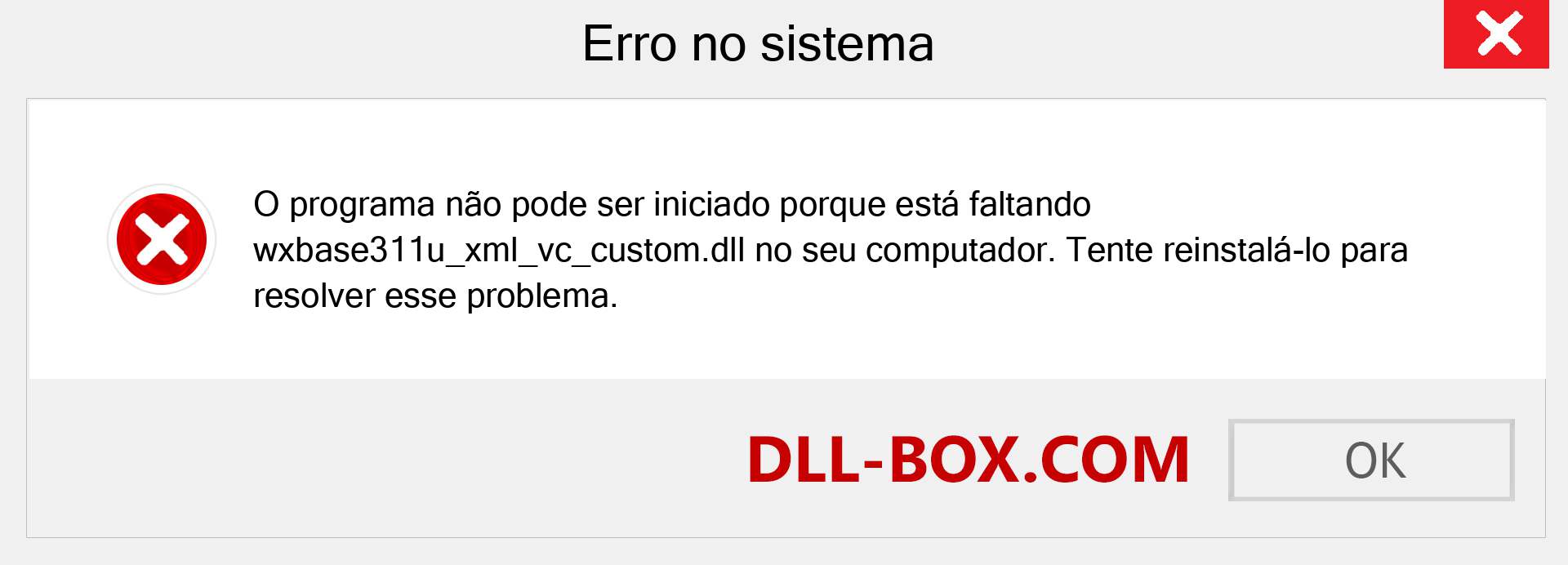 Arquivo wxbase311u_xml_vc_custom.dll ausente ?. Download para Windows 7, 8, 10 - Correção de erro ausente wxbase311u_xml_vc_custom dll no Windows, fotos, imagens